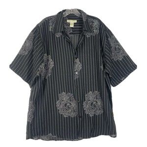 MECCA GOLD Men's Button Down Short Sleeve Shirt XL Striped Floral Lace